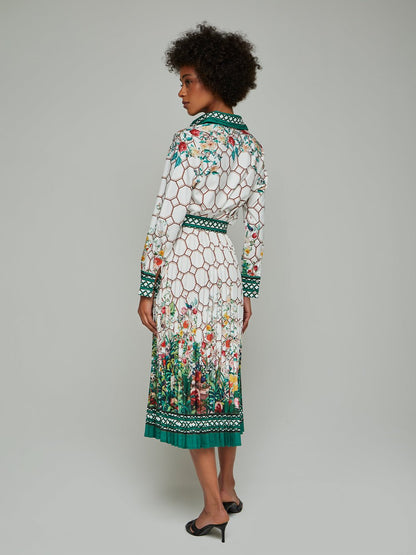 Giovanna Chain Print Shirt & Pleated Midi Skirt Suit