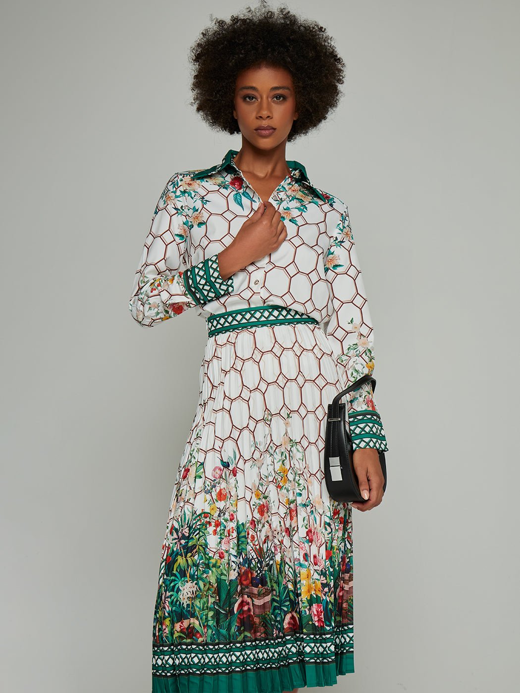Giovanna Chain Print Shirt & Pleated Midi Skirt Suit