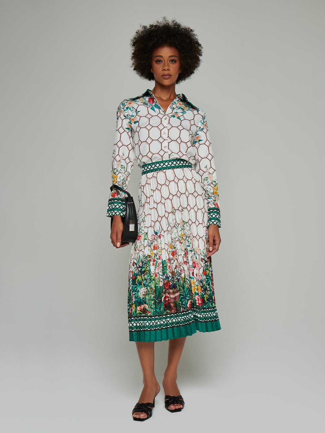 Giovanna Chain Print Shirt & Pleated Midi Skirt Suit
