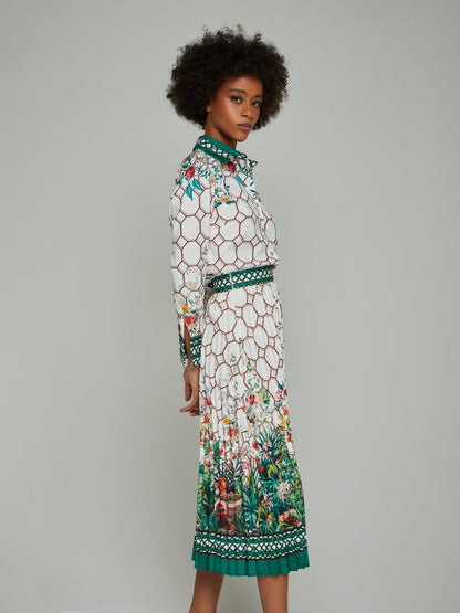 Giovanna Chain Print Shirt & Pleated Midi Skirt Suit