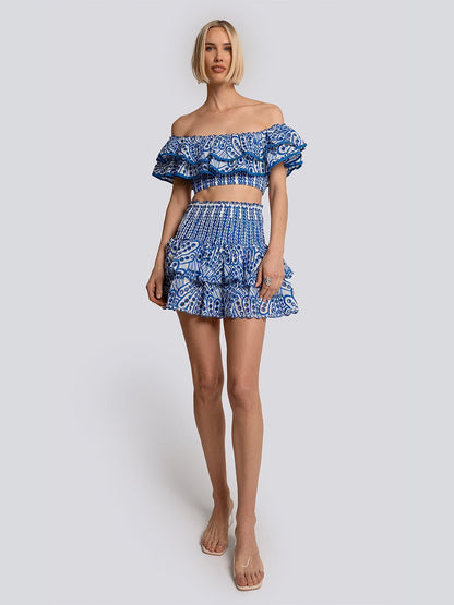 Grace Patterned Off-Shoulder Ruffle Top & Mini Skirt Set