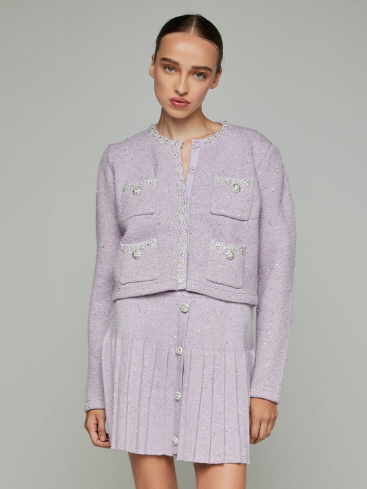 Imogen Beaded Cropped Jacket & Mini Skirt Set in Lilac