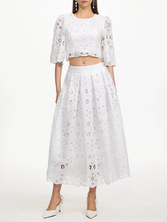Isadora Embroidered Eyelet Skirt Set