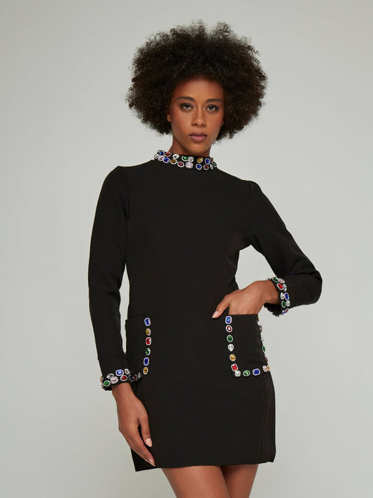 Keira Encrusted Long-Sleeve Mini Dress