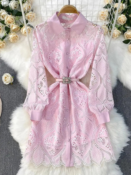 Leah Eyelet Lapel Mini Dress