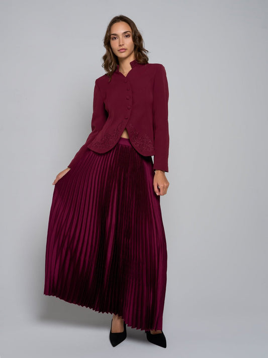 Leighton Stand-Collar Jacket & Pleated Skirt Set