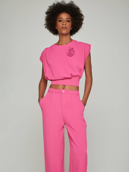 Lexie Short-Sleeve Top & Wide-Leg Pant Set