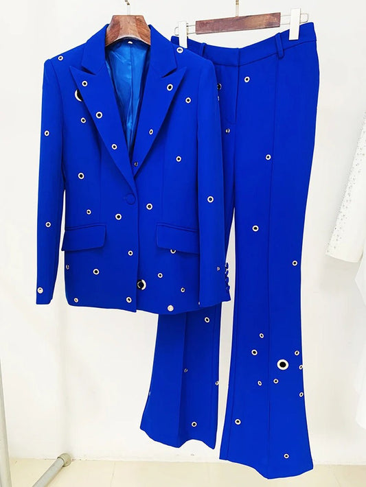 Lia Rivet Metal Fit Blazer & Pant Set
