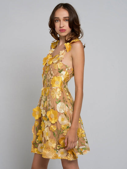 Liora Floral Strapped Flare Mini Dress