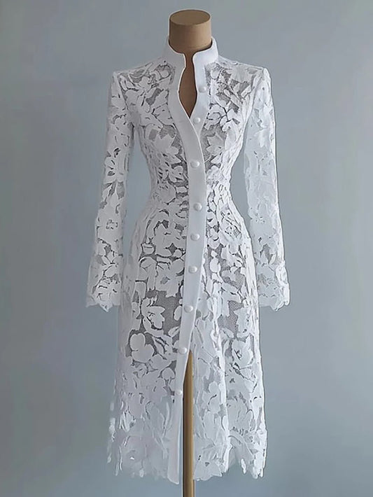 Livia Pearl Button Lace Long Coat | Cora Bellune - image 1