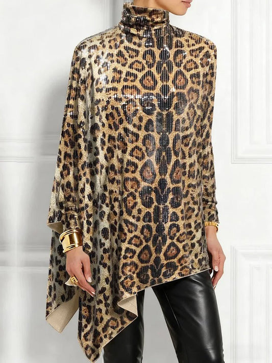 Lucia Leopard Draped Long Blouse | Cora Bellune - image 1