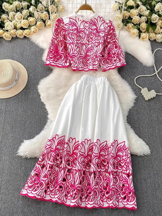 Madison Hollow Out Top & Skirt Set
