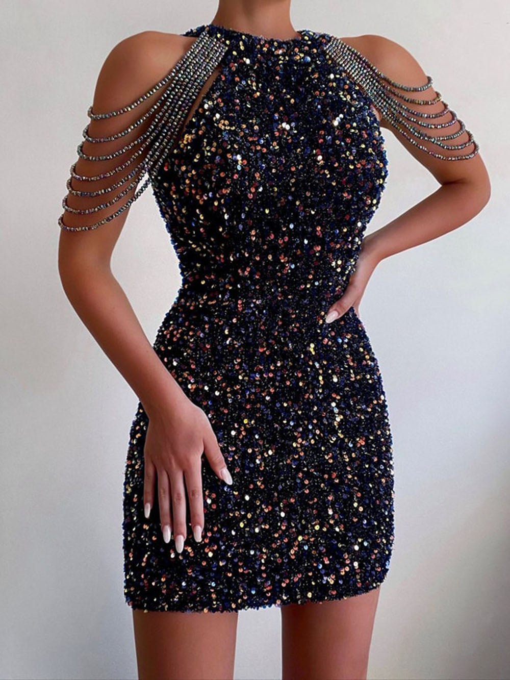 Maisie Crystal Drape Mini Dress