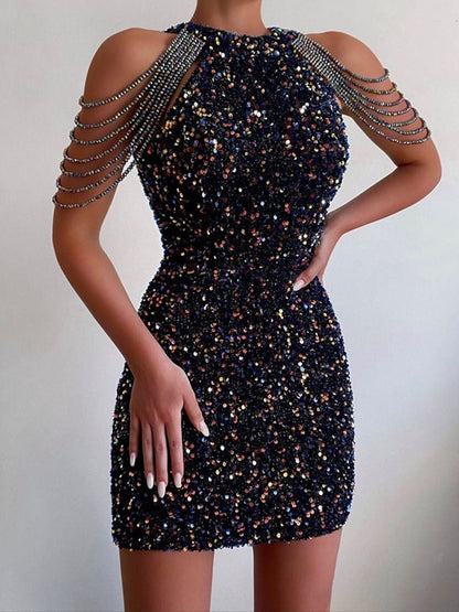 Maisie Crystal Drape Mini Dress