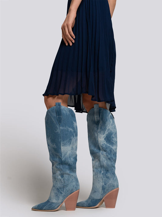 Mia Chunky Heeled Denim Western Boots