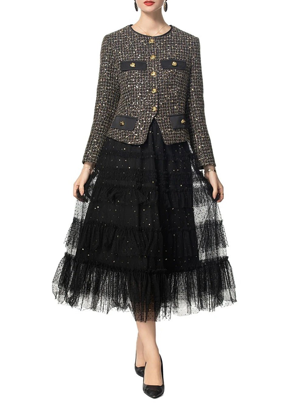 Millie Sequin Single-Breasted Top & Skirt Set