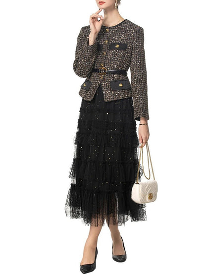 Millie Sequin Single-Breasted Top & Skirt Set