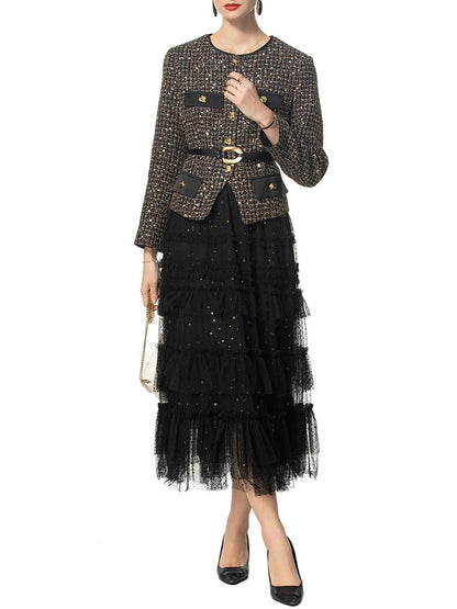 Millie Sequin Single-Breasted Top & Skirt Set