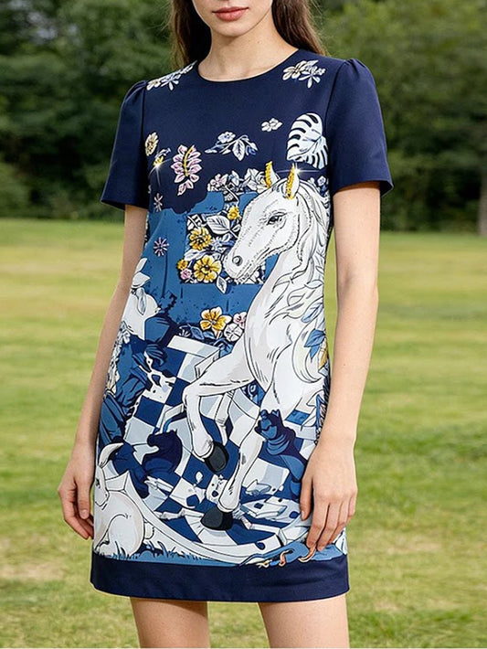 Noelle Equestrian Print Mini Dress | Cora Bellune - image 1