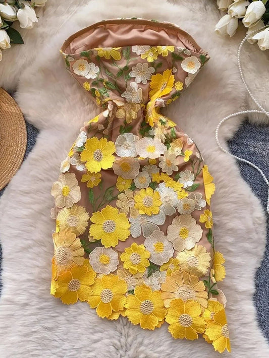 Nora Flower Asymmetric Mini Dress