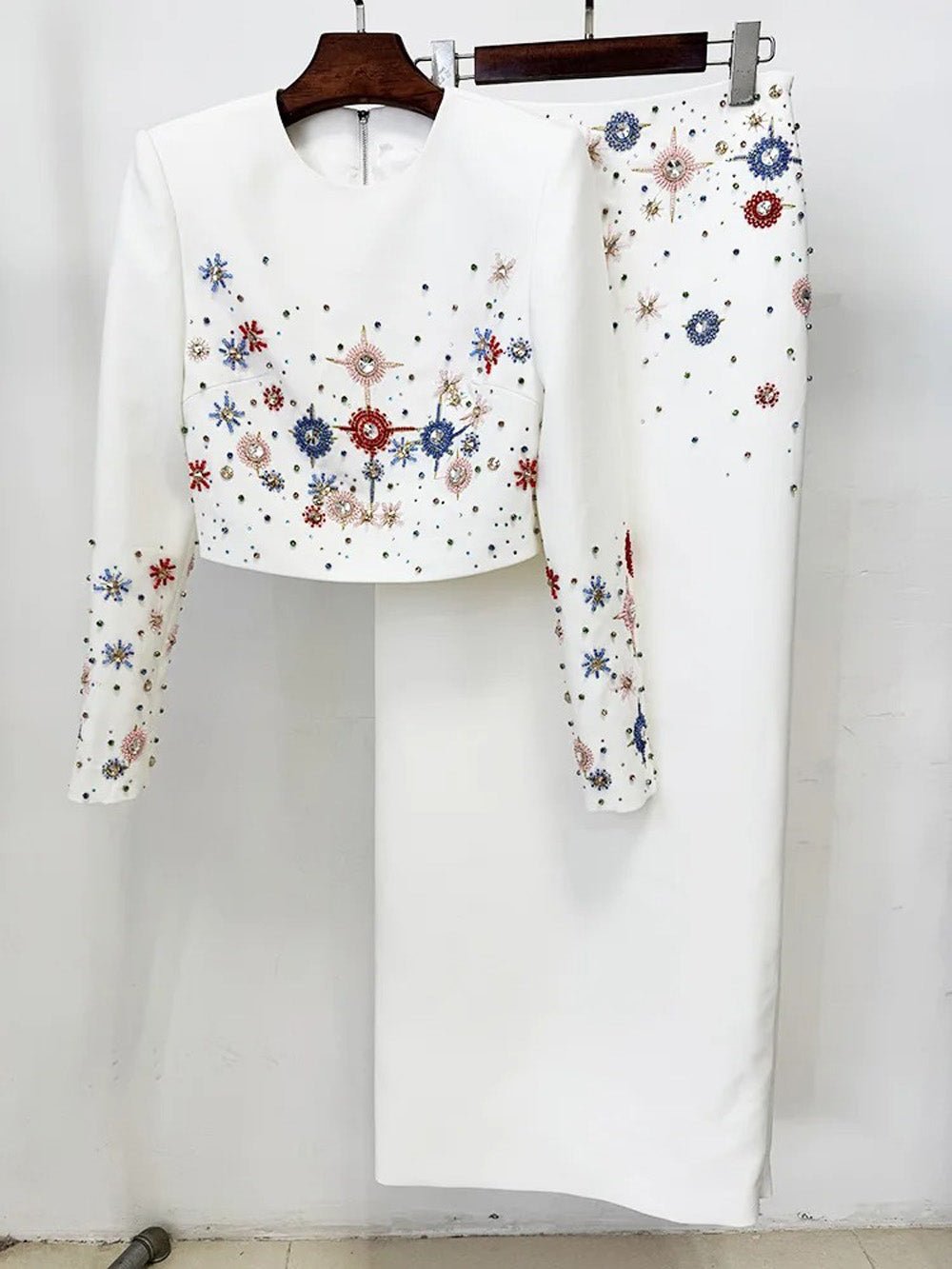 Nova Beaded Cropped Jacket & Maxi Skirt Set