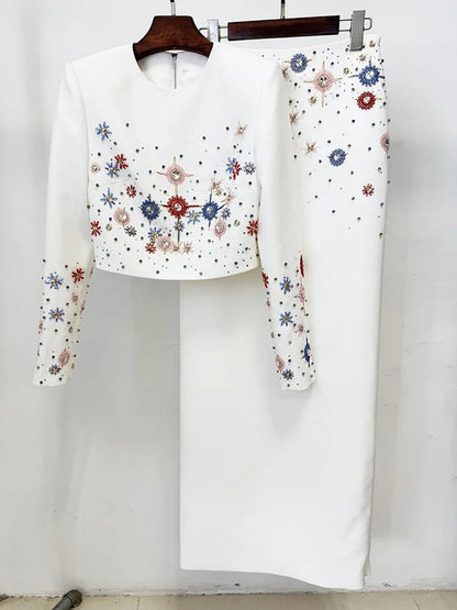 Nova Beaded Cropped Jacket & Maxi Skirt Set