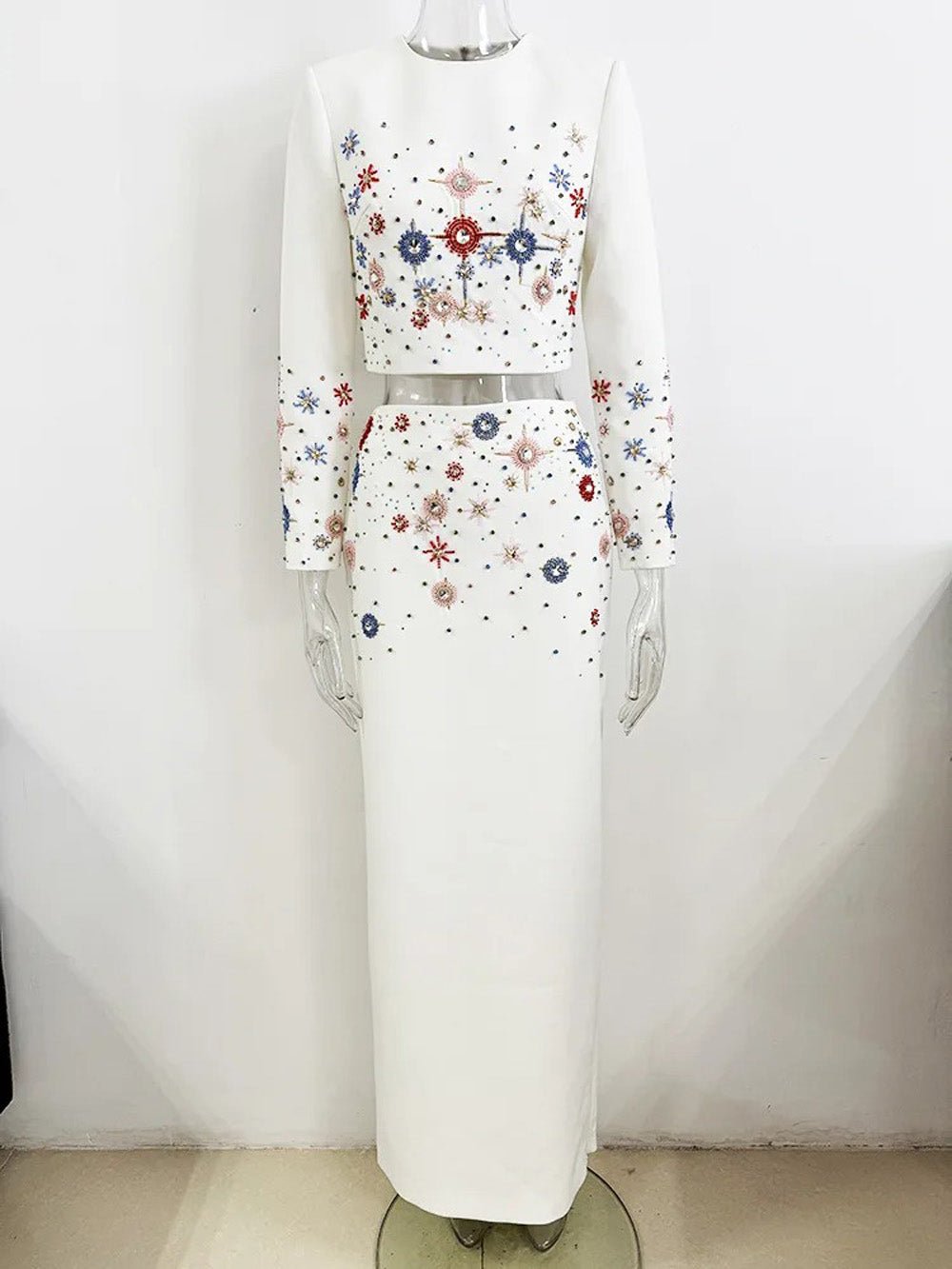 Nova Beaded Cropped Jacket & Maxi Skirt Set