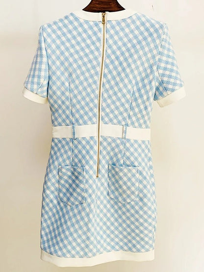 Nyehok Block Plaid Tweed Mini Dress