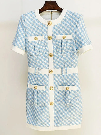 Nyehok Block Plaid Tweed Mini Dress