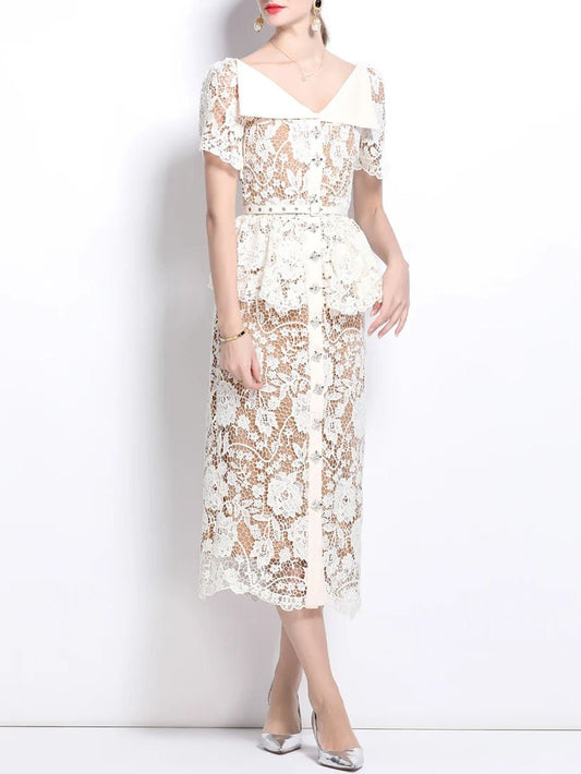 Ophelia Peplum Lace Midi Dress