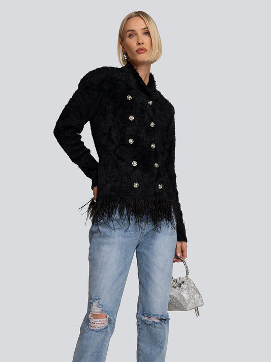 Piper Feather Trim Double-Breasted Jacket