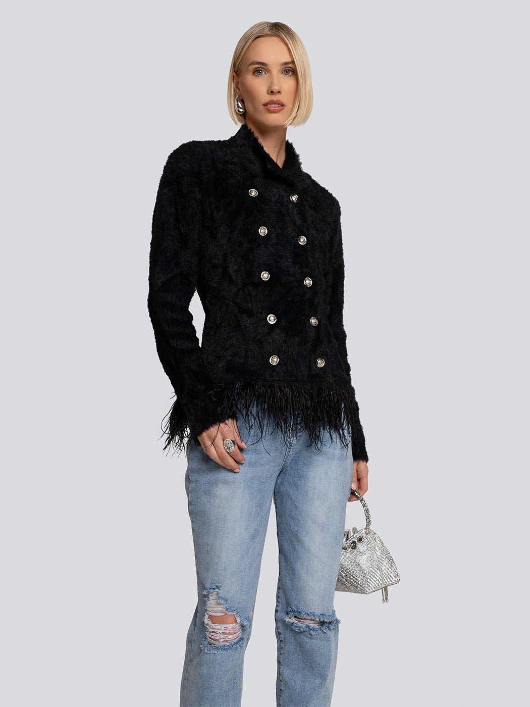 Piper Feather Trim Double-Breasted Jacket