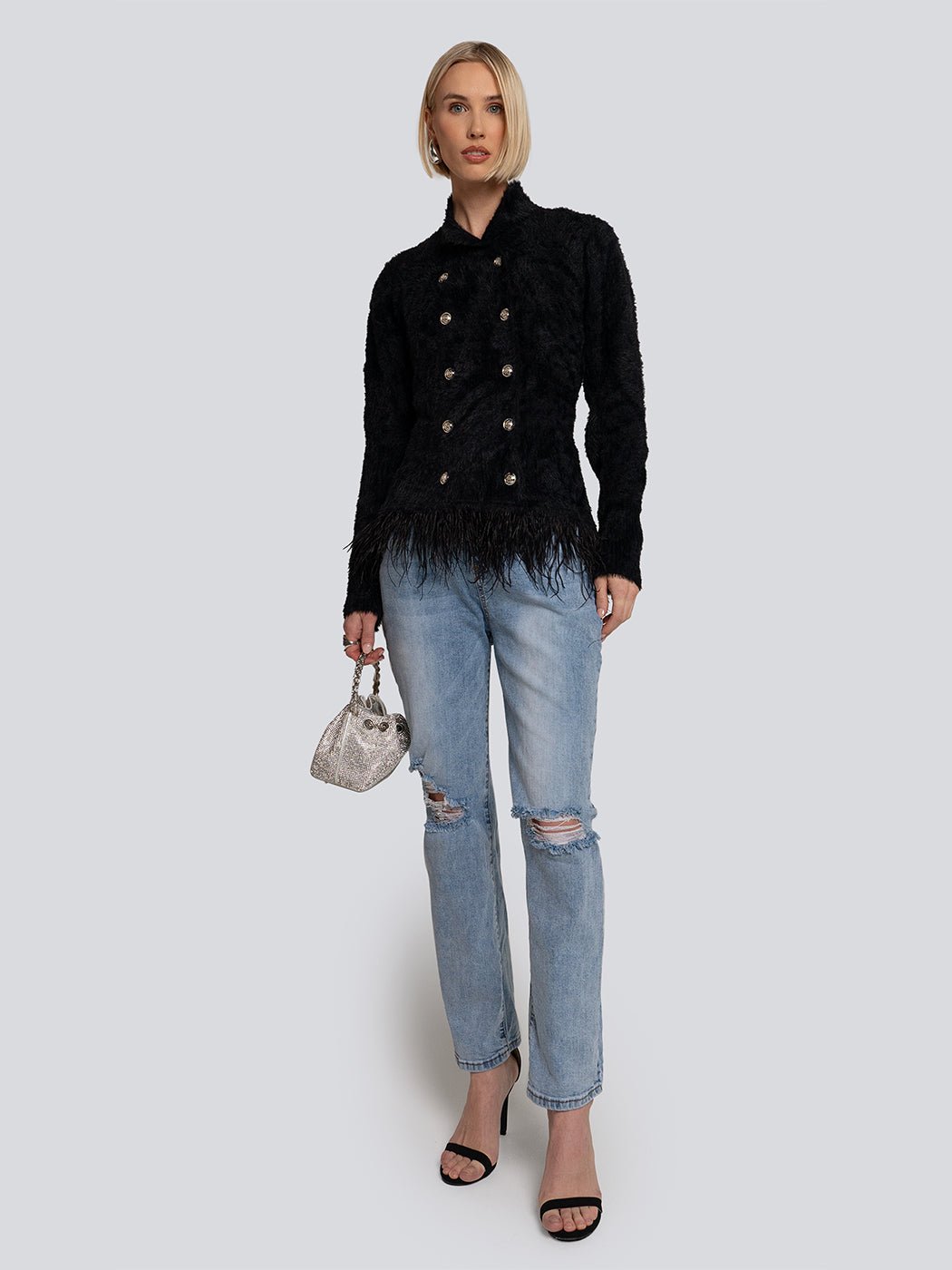 Piper Feather Trim Double-Breasted Jacket