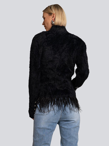 Piper Feather Trim Double-Breasted Jacket