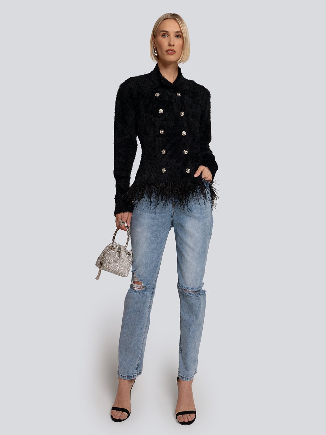 Piper Feather Trim Double-Breasted Jacket