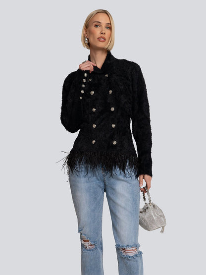 Piper Feather Trim Double-Breasted Jacket