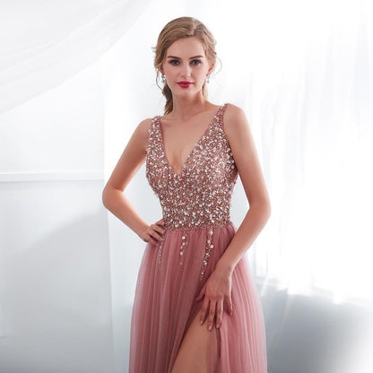 Peach Glamour Beaded Gown
