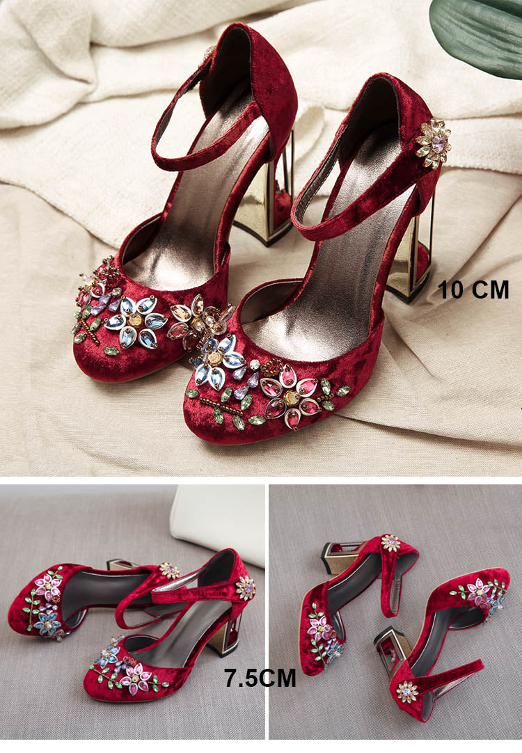 Crystal Flower Mary Janes Pumps