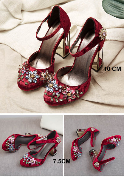 Crystal Flower Mary Janes Pumps
