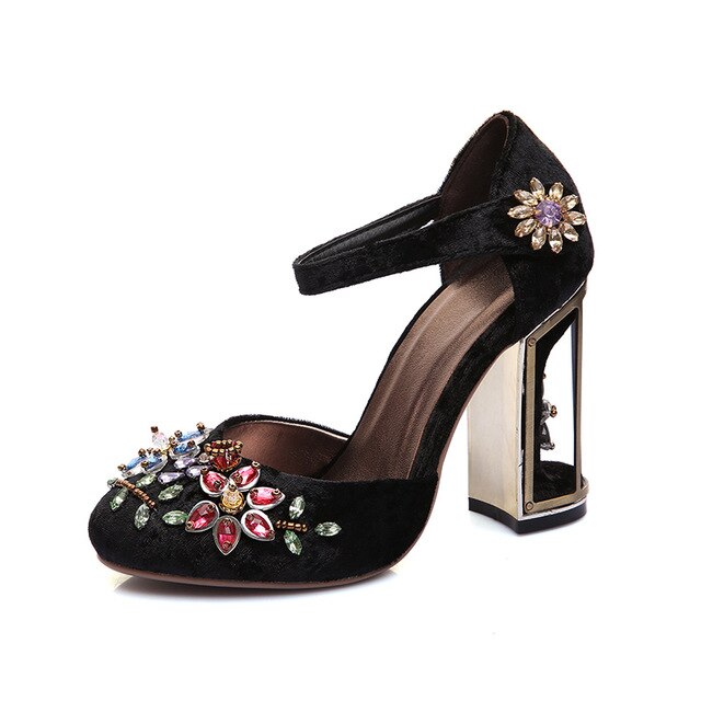 Crystal Flower Mary Janes Pumps