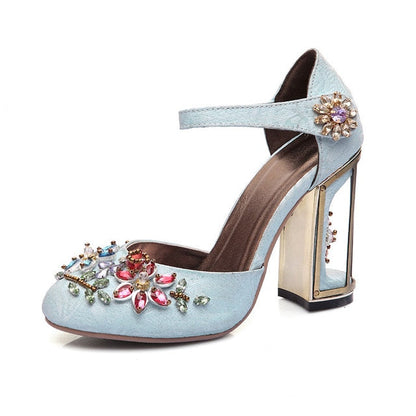 Crystal Flower Mary Janes Pumps