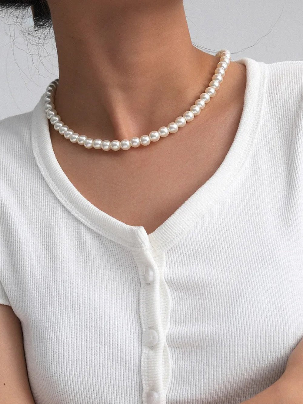Reishi Imitation Pearl Choker Necklace