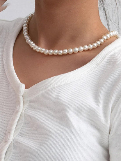 Reishi Imitation Pearl Choker Necklace