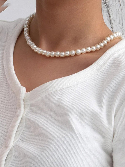 Reishi Imitation Pearl Choker Necklace