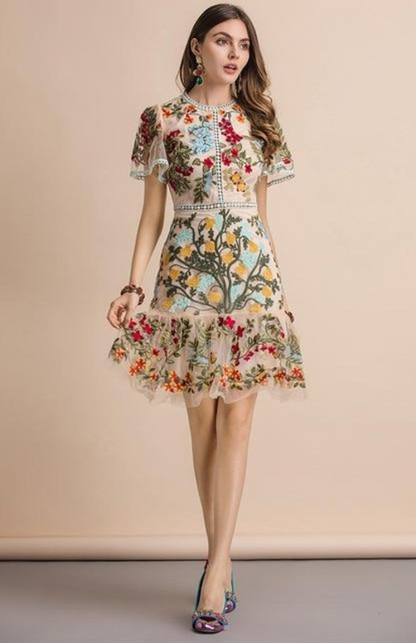 Designer Embroidered Ruche Dress