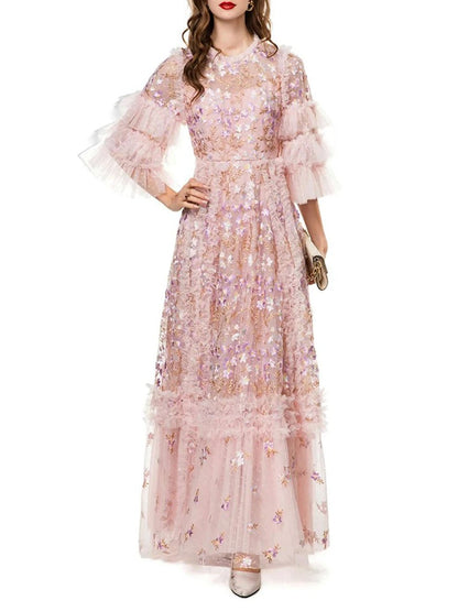 Sage Ruffled Sequinned Maxi Dress
