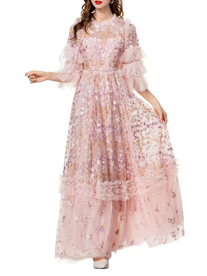 Sage Ruffled Sequinned Maxi Dress