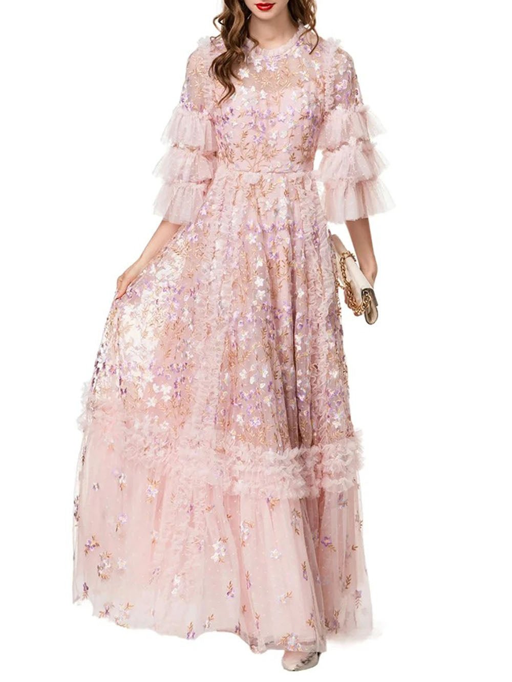 Sage Ruffled Sequinned Maxi Dress
