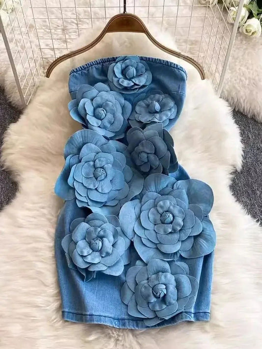 Samantha Floral Bandeau Denim Mini Dress