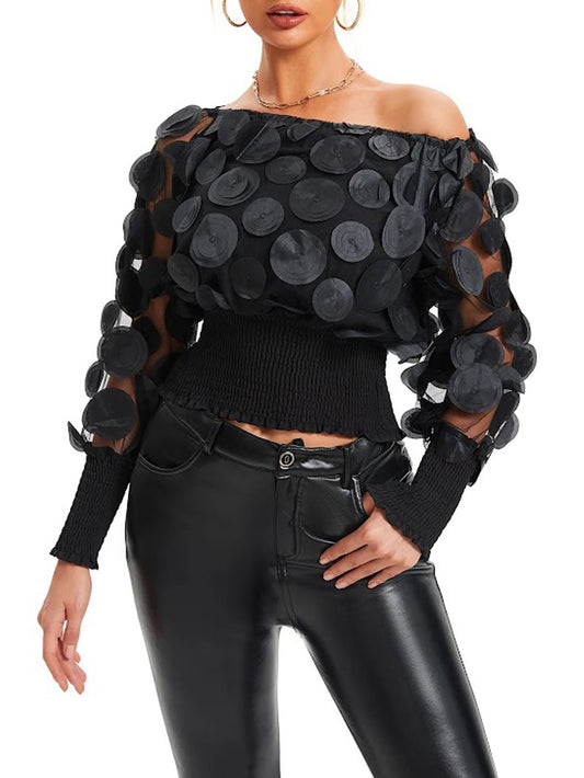 Selena Applique Mesh Sleeve Blouse | Cora Bellune - image 1